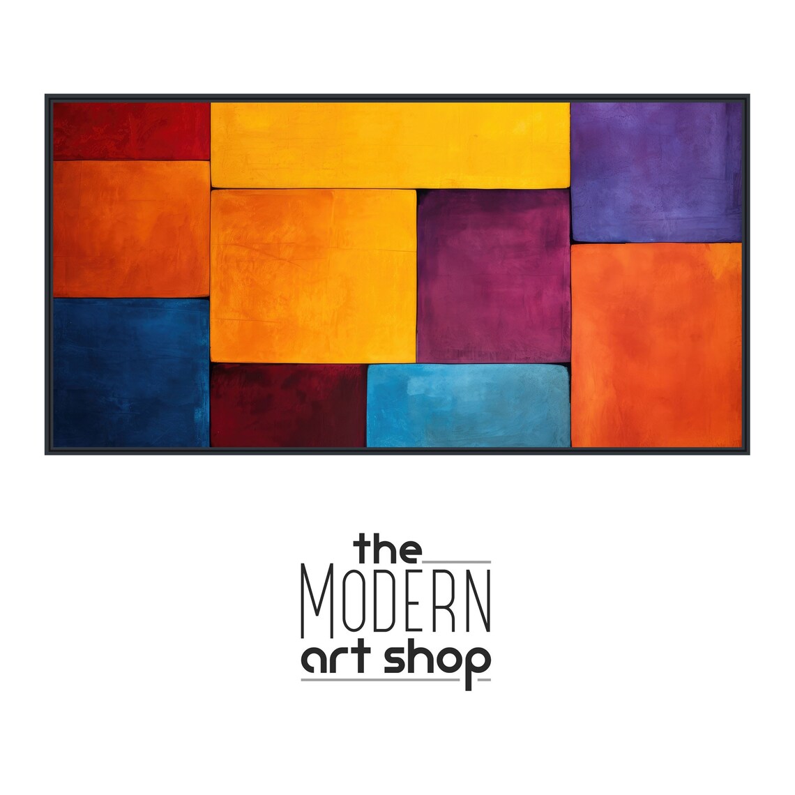 Large Geometric Wall Art Framed Print Modern Abstract Painting Large Artwork Orange Purple Coming Together - Image 4