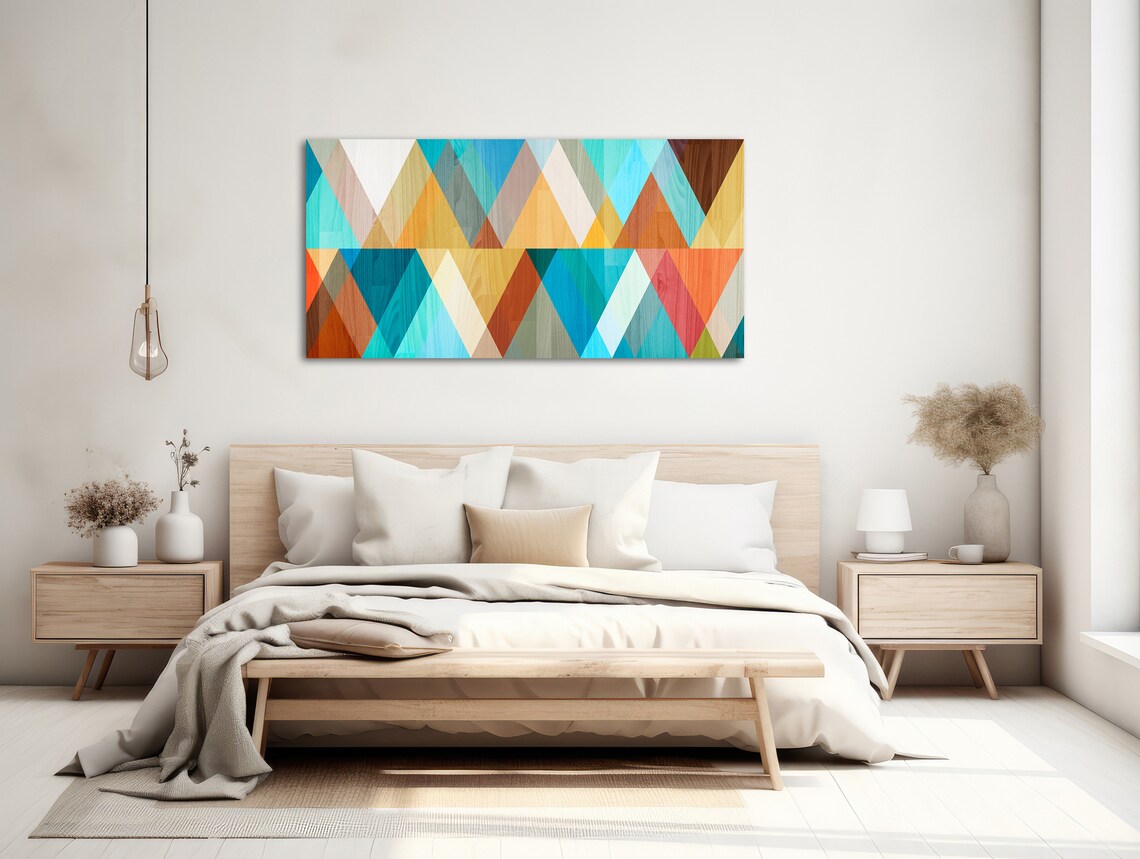 Mid-Century Modern Geometric Art Print, Teal Coral Yellow - Image 2