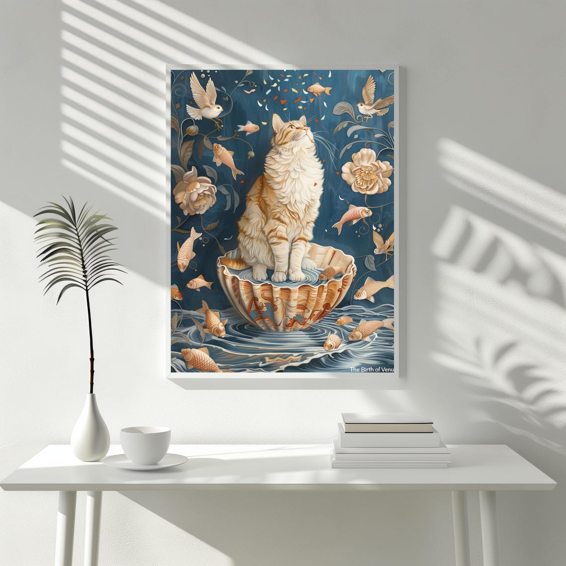Cat as Birth of Venus in Giant Shell Botticelli Style Whimsy Poster