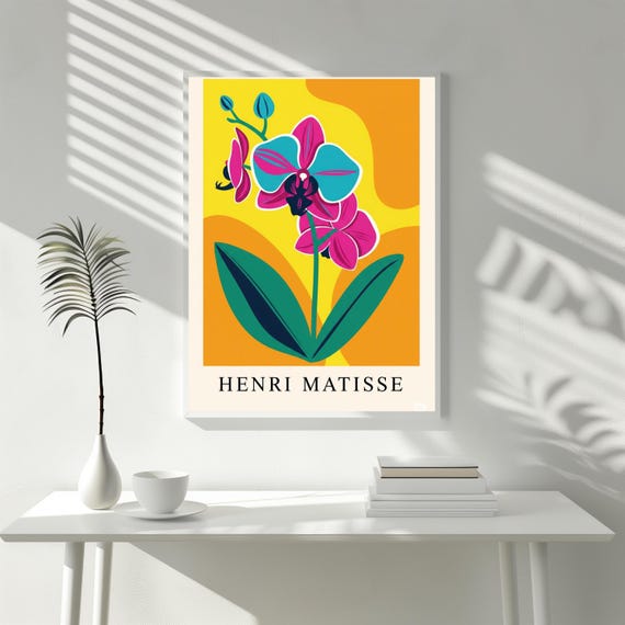 Botanical Orchid Henri Matisse Posters Wall Art Decor Fuchsia Teal Modern Pop Plant Print Abstract Floral Poster Nature Artwork