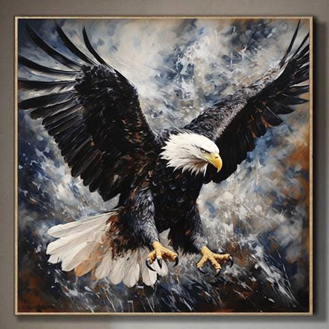 Bald Eagle Soaring Blue Storm Wings Wide Open Wildlife Wall Poster