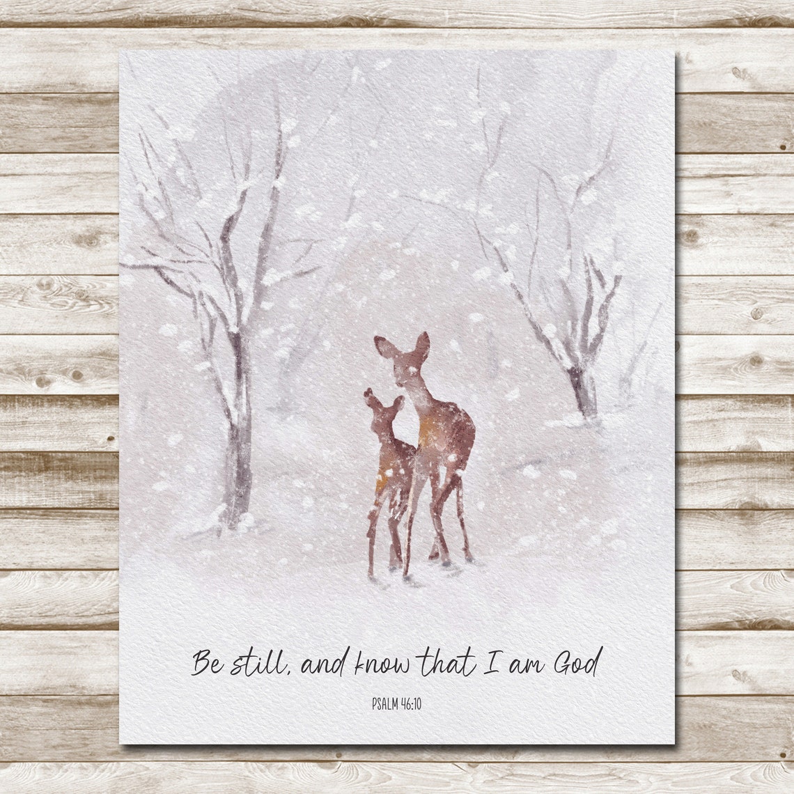 Be Still And Know That I Am God Psalm 46:10 Deer Winter Bible Poster - Image 10