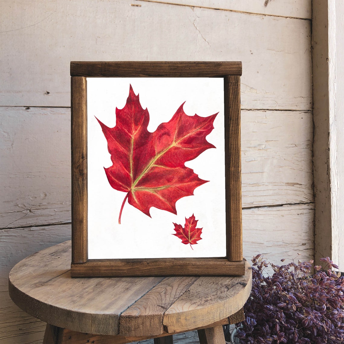 Rustic Autumn Red Maple Leaf Watercolor Fall Botanical Wall Art - Image 2