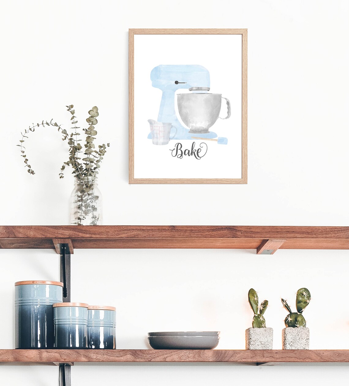 Light Blue Watercolor Stand Mixer Bake Kitchen Cooking Art Poster - Image 2
