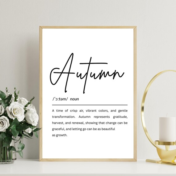 Autumn Definition Typography Art Cozy Fall Seasonal Wall Poster
