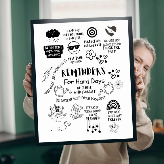 Reminders For Hard Days Mental Health Doodle Typography Poster