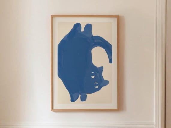 Jumping Cat Contemporary Animal Art Print Colorful Abstract Painting Quirky Gallery Wall Modern Sketch Digital Printable Download
