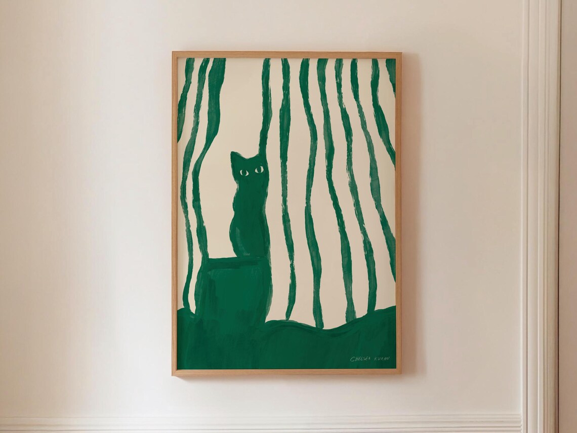 Modern Cat Art Print, Colorful Abstract Painting