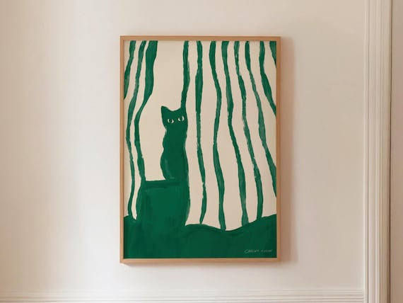Modern Cat Art Print, Colorful Abstract Painting