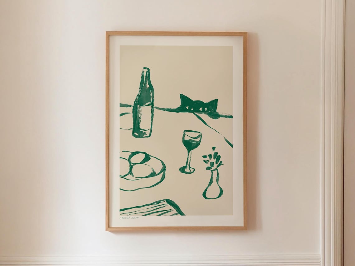 Sneaky Cat Wine Art Print, Funny Kitchen Decor