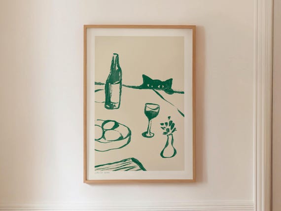 Sneaky Cat Wine Art Print, Funny Kitchen Decor