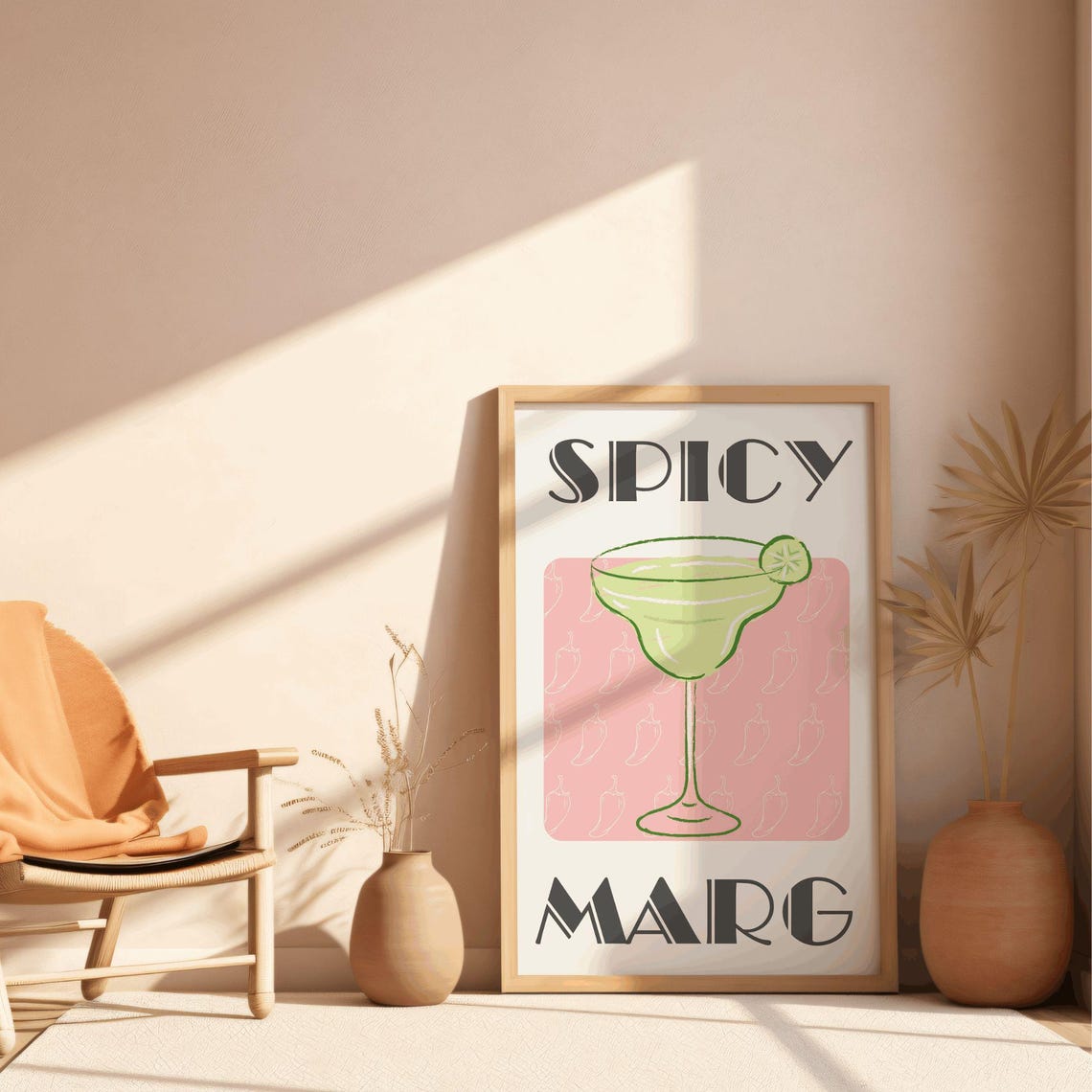 Spicy Marg Margarita Retro Chili Cocktail Bar Cart Art Poster - Image 2