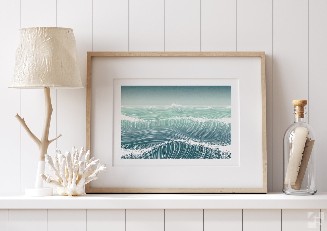 Minimalist Waves, Abstract Seascape Poster Print - Image 2