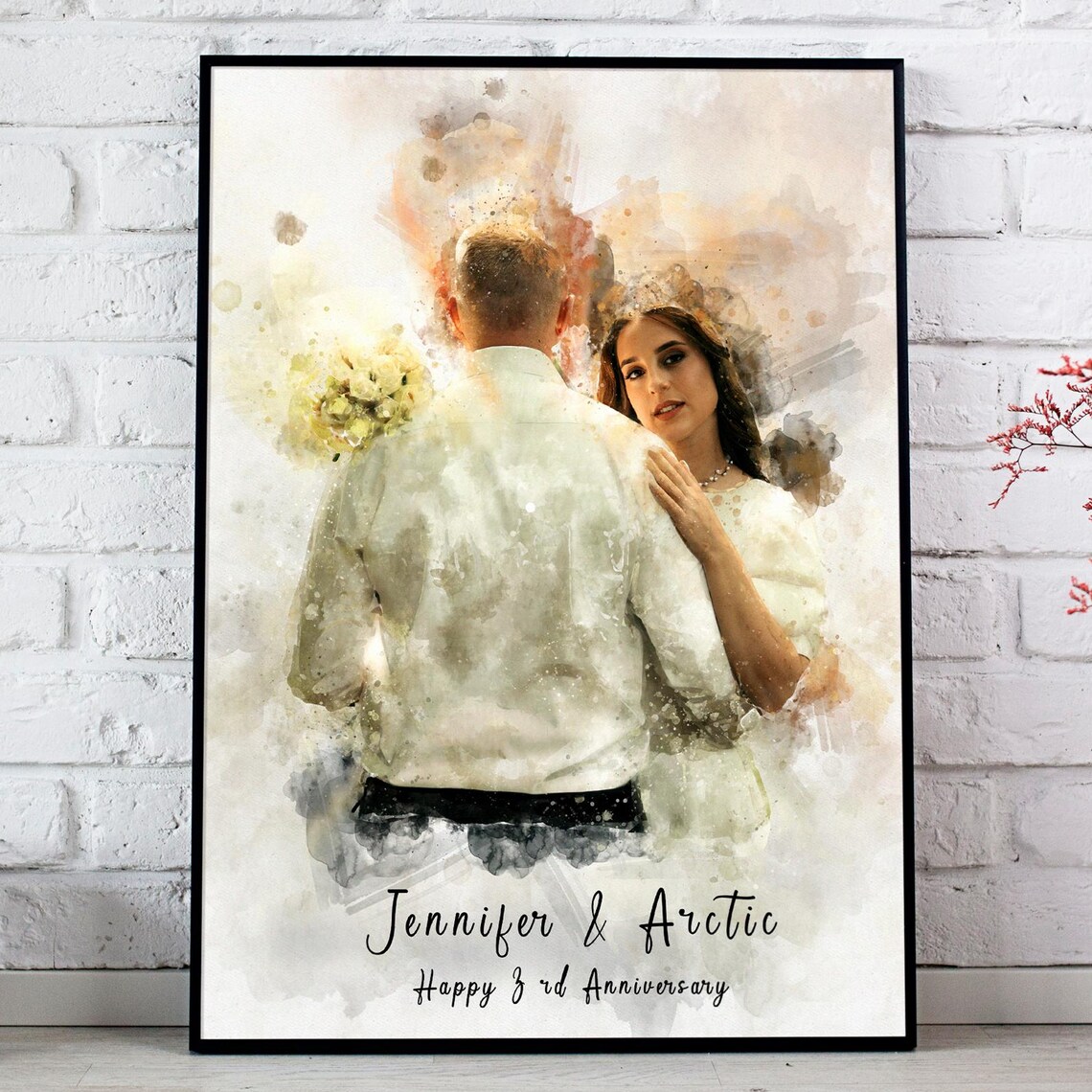 Jennifer and Arctic 3rd Anniversary Wedding Watercolor Poster