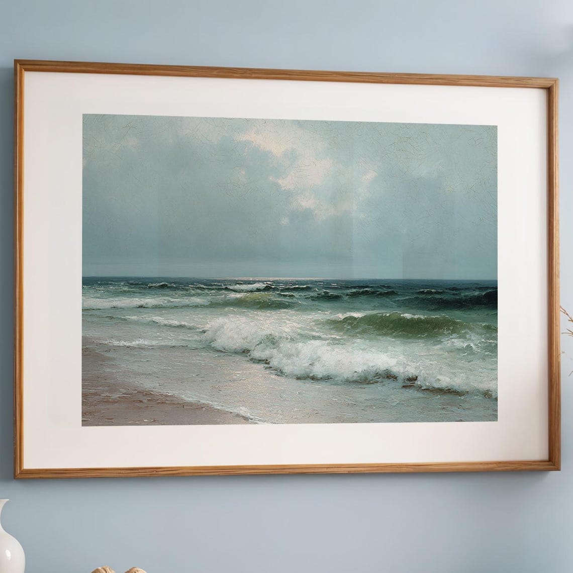 Vintage Coastal Ocean Waves Seascape Calm Blue Painting Poster
