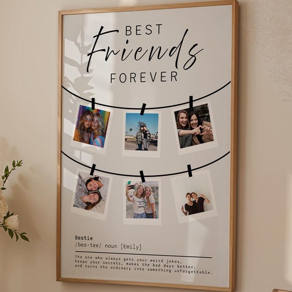 Custom Best Friends Photo Collage Print Personalized Gift For Bestie With Name Pictures Bff Wall Art Friendship Keepsake Poster