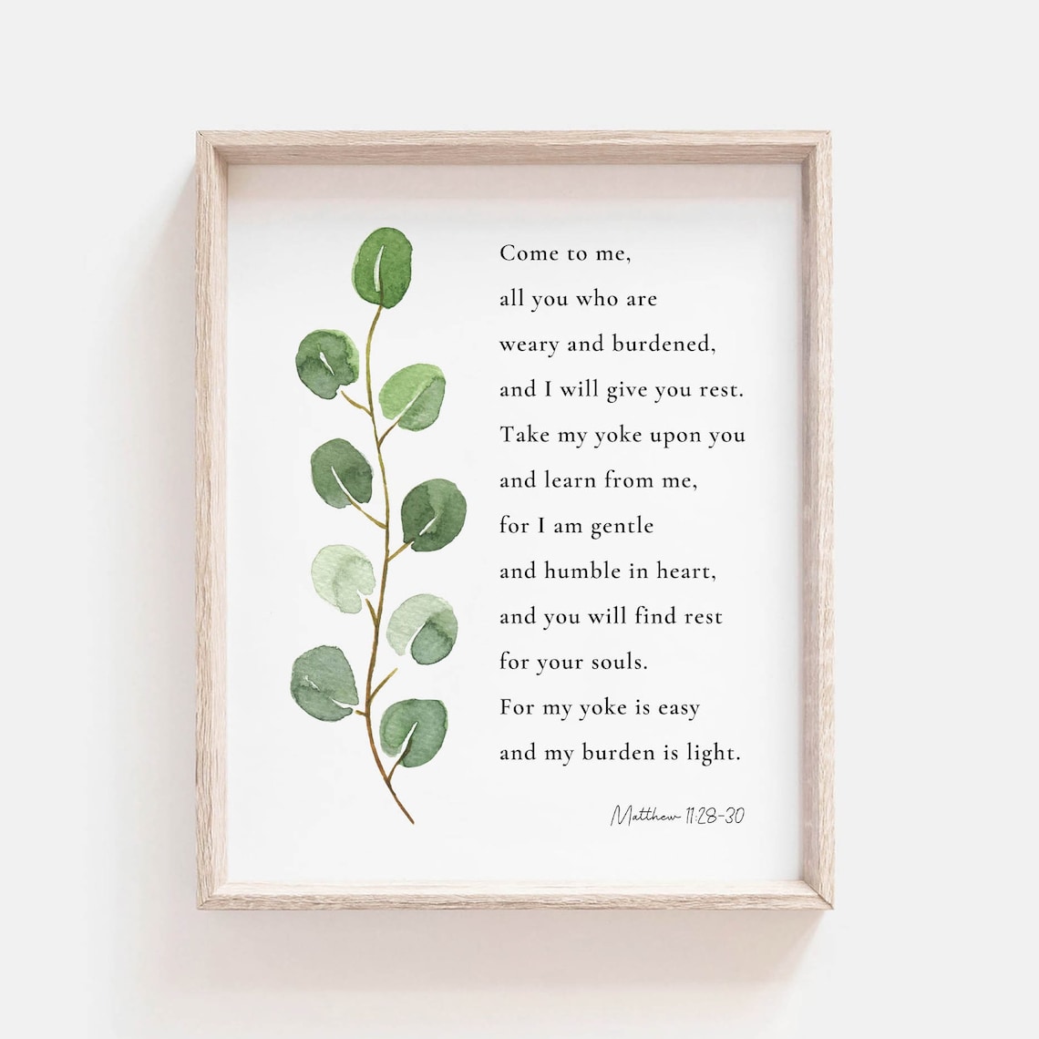 Matthew 11:28-30 I Will Give You Rest Eucalyptus Scripture Poster - Image 2