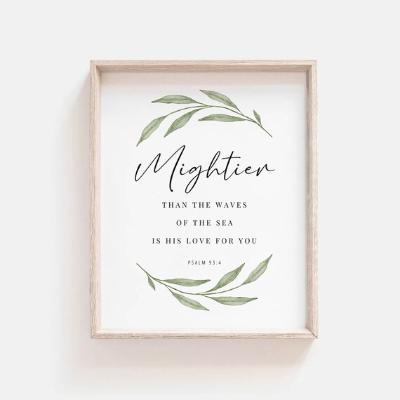 Psalm 93:4 Mightier Than the Waves of the Sea Olive Botanical Poster