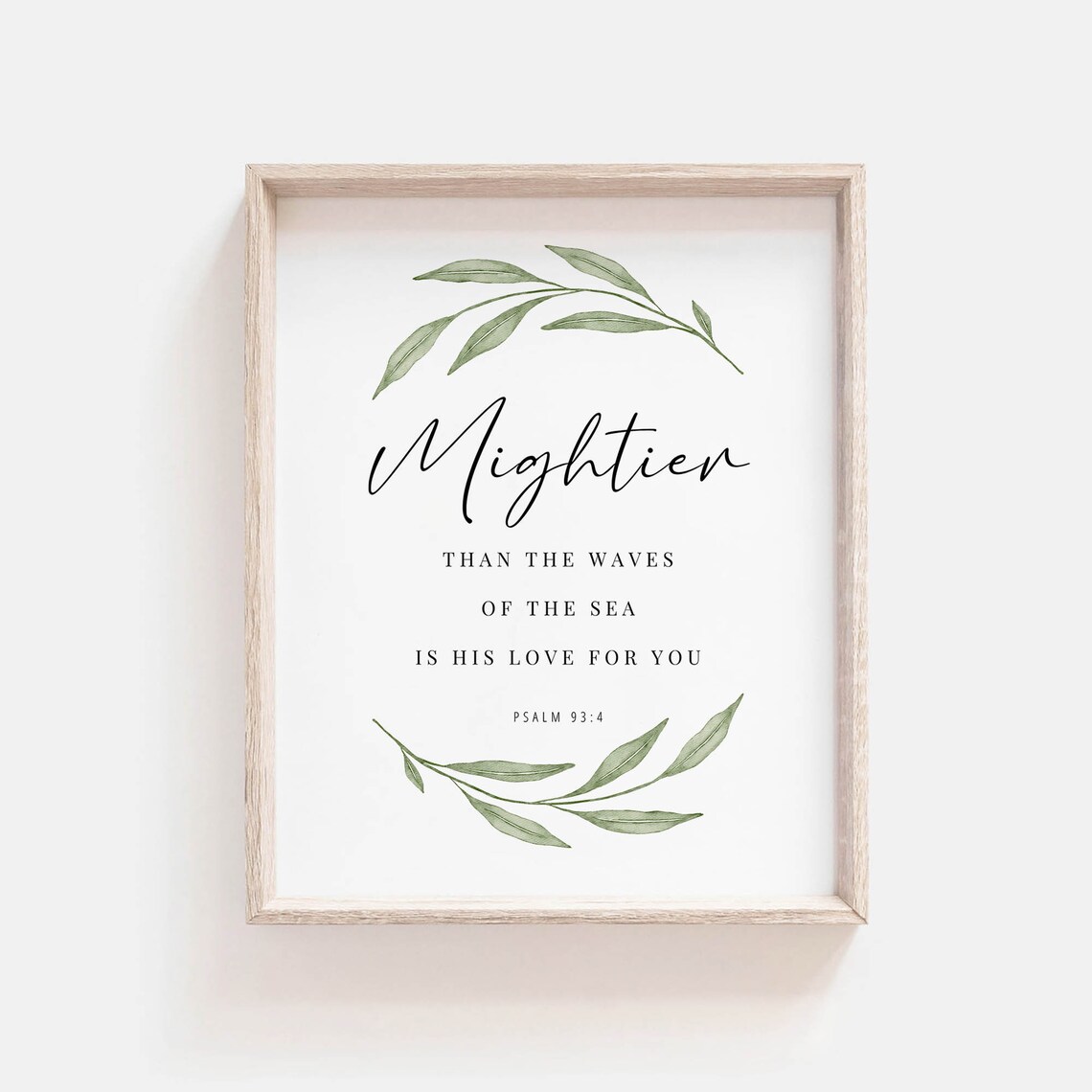 Psalm 93:4 Mightier Than the Waves of the Sea Olive Botanical Poster