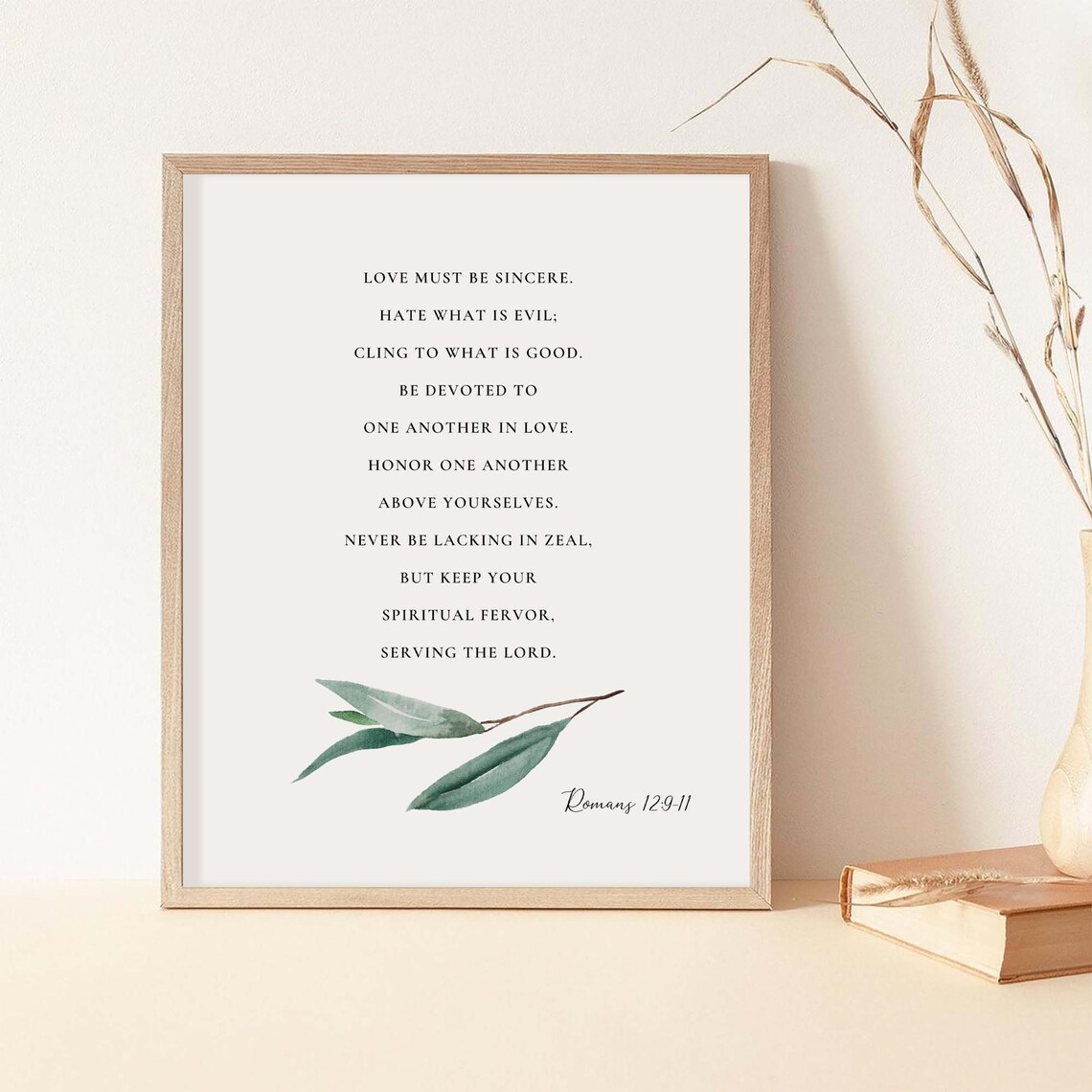 Romans 12:9-11 Love Must Be Sincere Watercolor Botanical Scripture Poster - Image 2