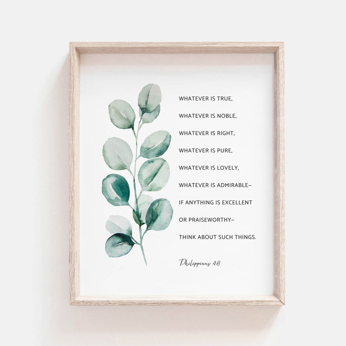 Philippians 4:8 Bible Verse, Watercolor Botanical Scripture - Image 2