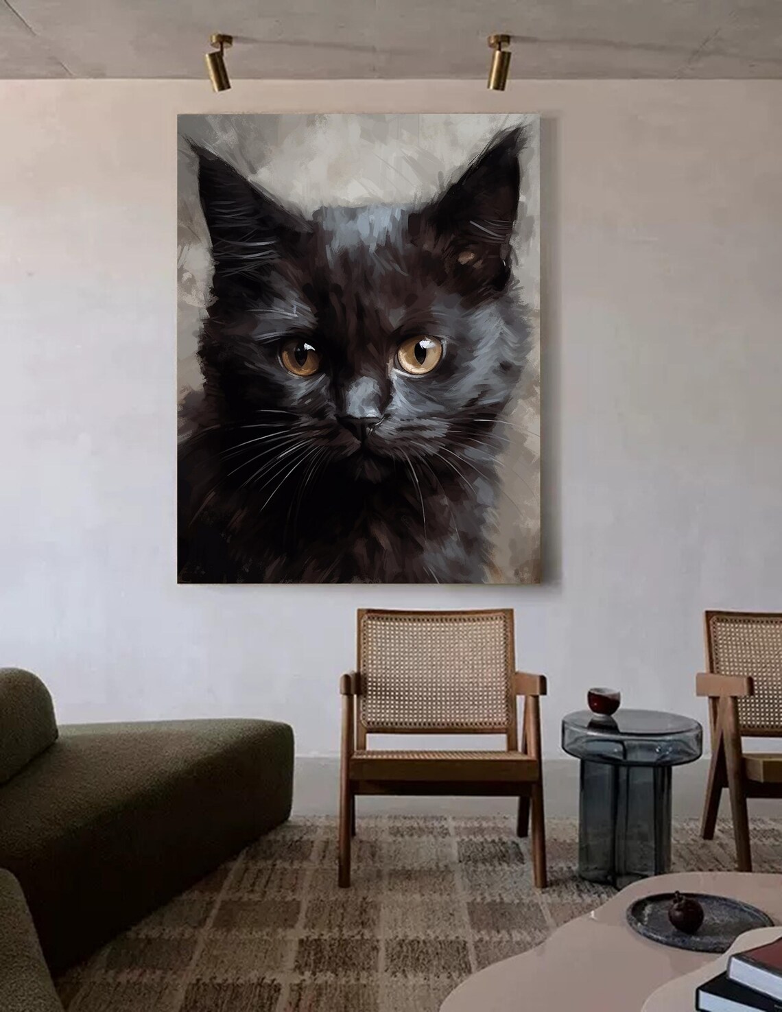Black Cat Amber Eyes Close Up Oil Painting Feline Portrait Poster - Image 2