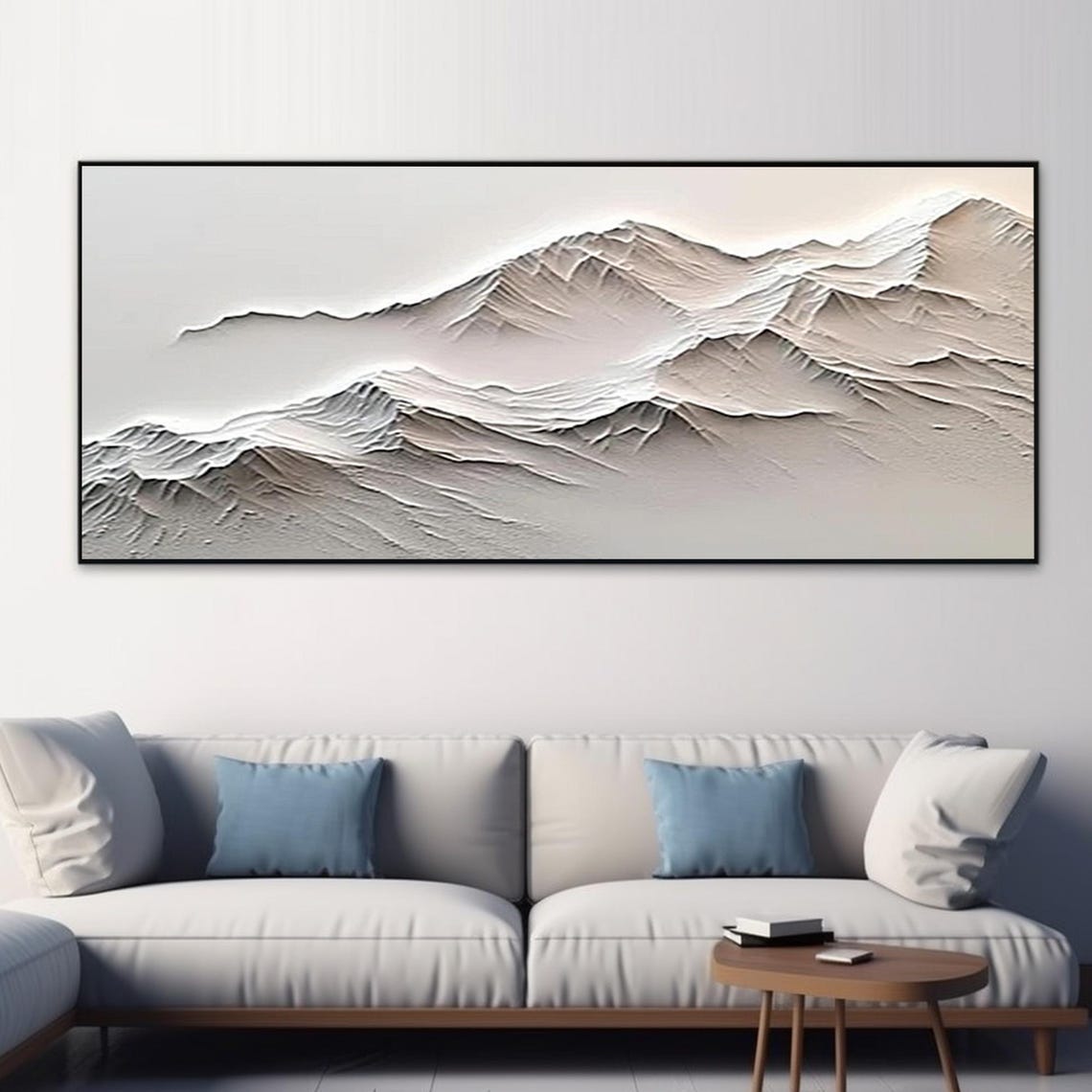 White Mountain Peaks Relief Panoramic Calm Neutral Textured Art Poster - Image 2