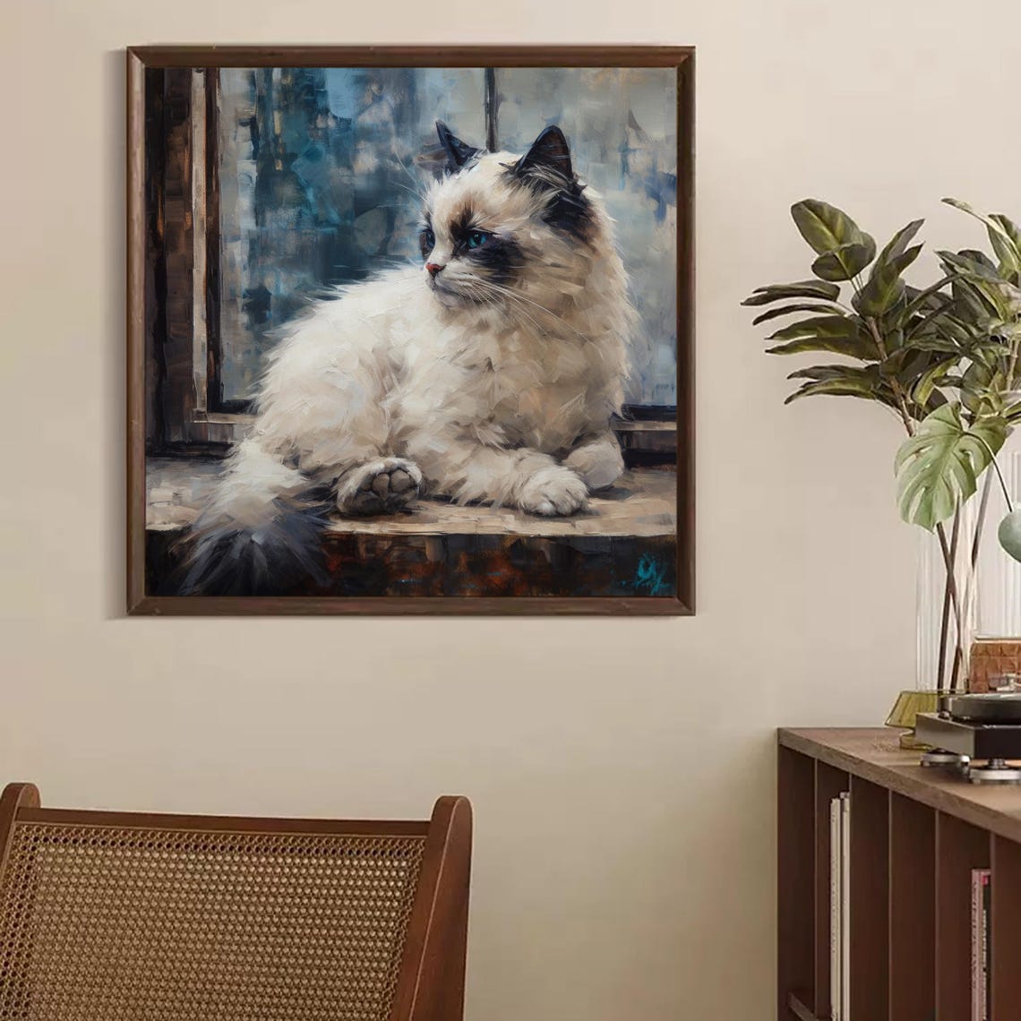 Cute Cat Original Oil Painting White Cat Painting Cat Portrait Hand Painted Artwork Animal Art Cat Oil Painting Window Sill Unique Gift - Image 2