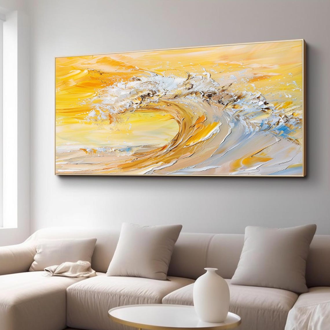 Golden Yellow Ocean Wave White Foam Sunset Panoramic Seascape Poster - Image 2