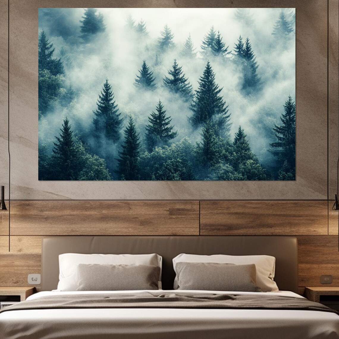 Misty Forest Landscape Art Print, Foggy Forest