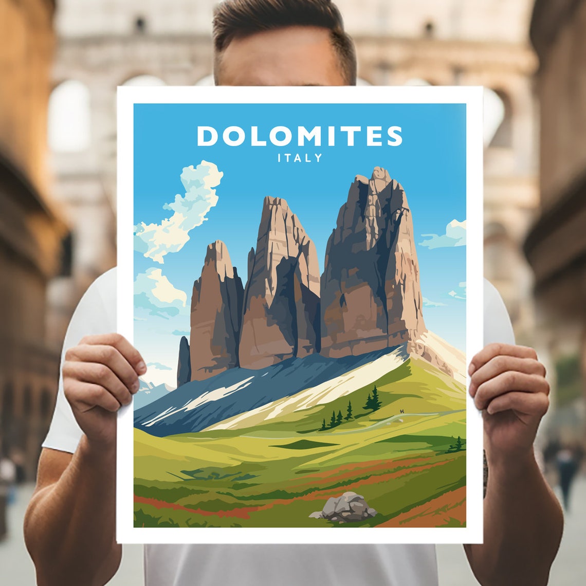 Dolomites Italy Tre Cime Alpine Peaks Mountain Meadow Poster