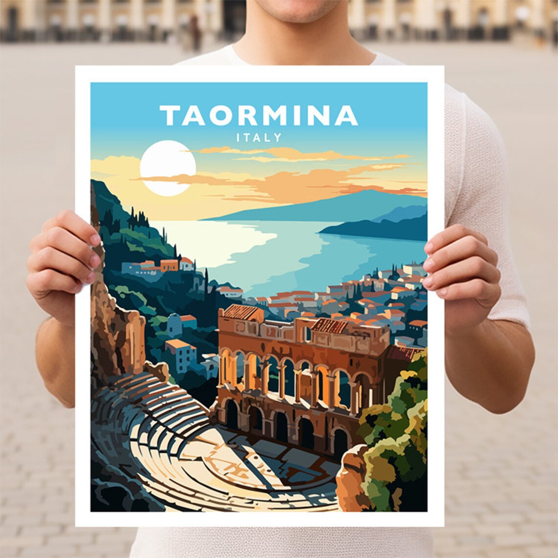 Taormina Italy Sicily Travel Poster, Travel Poster