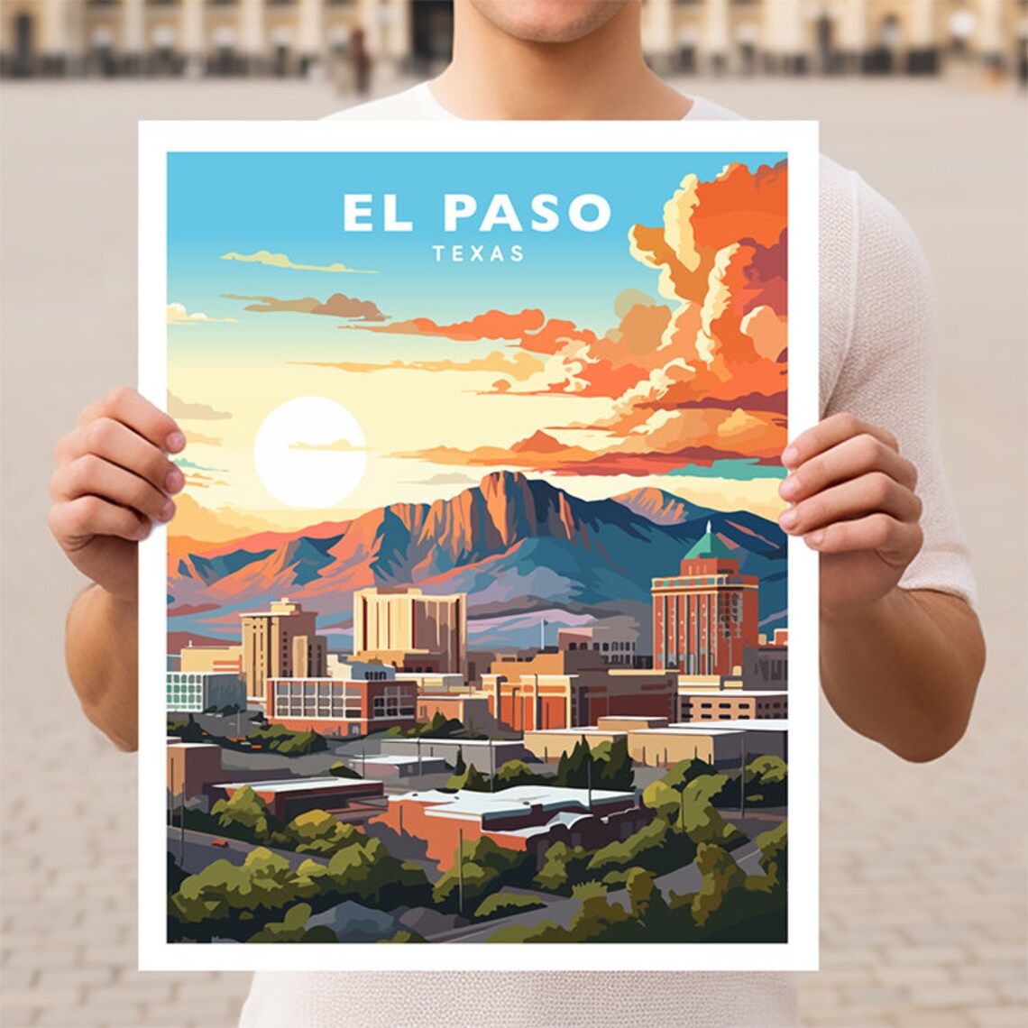 El Paso Texas Travel Poster, Texas Wall Art