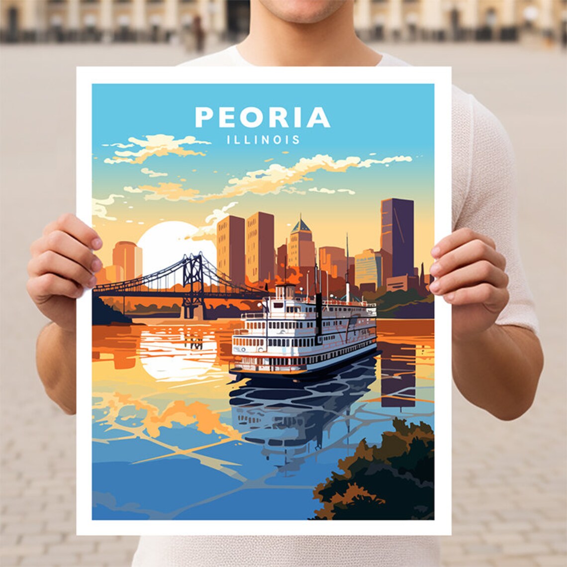 Peoria Illinois Travel Poster, City Wall Art Print