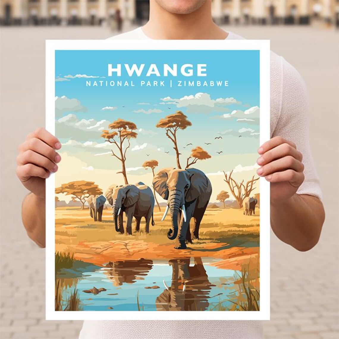 Hwange National Park Zimbabwe Travel Poster
