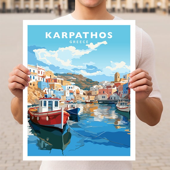 Karpathos Greece Travel Poster, Europe Wall Art