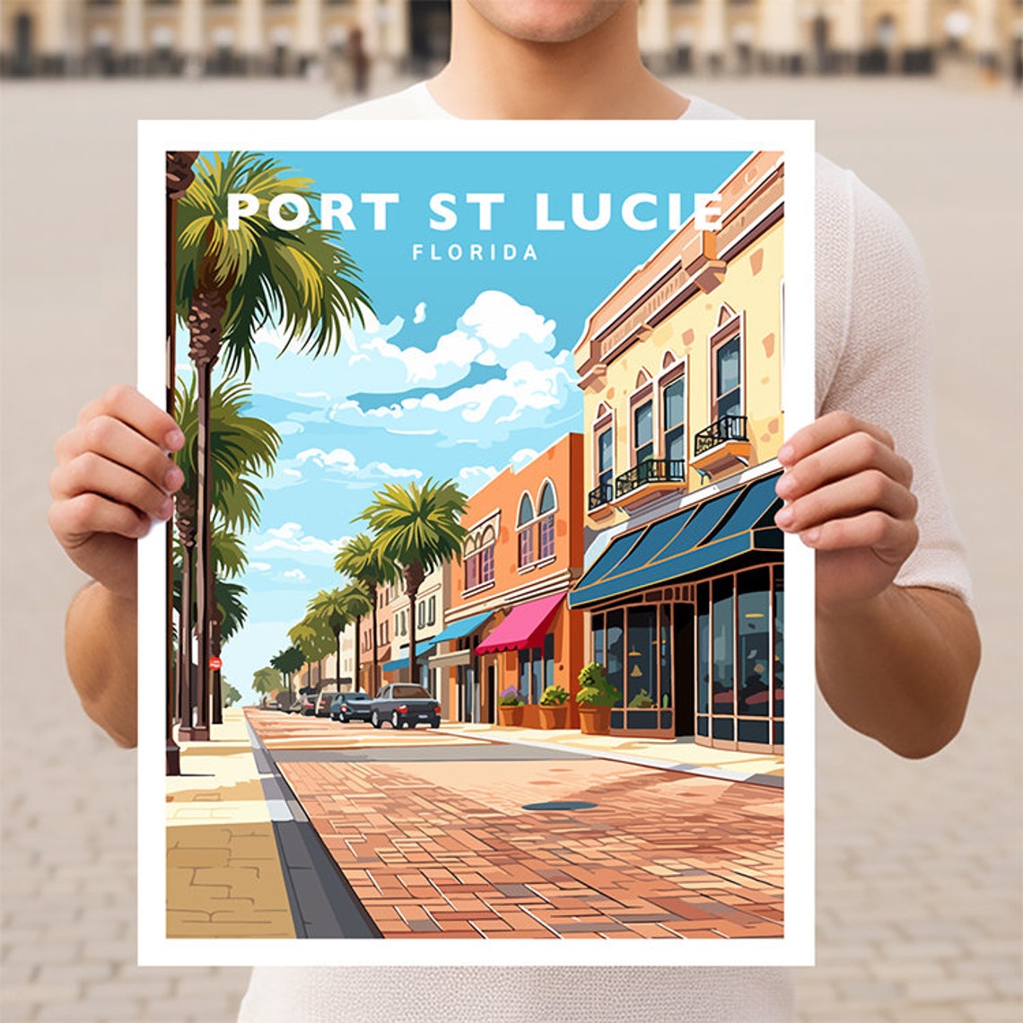Port St Lucie Florida Downtown Palm Street Retro Travel Poster