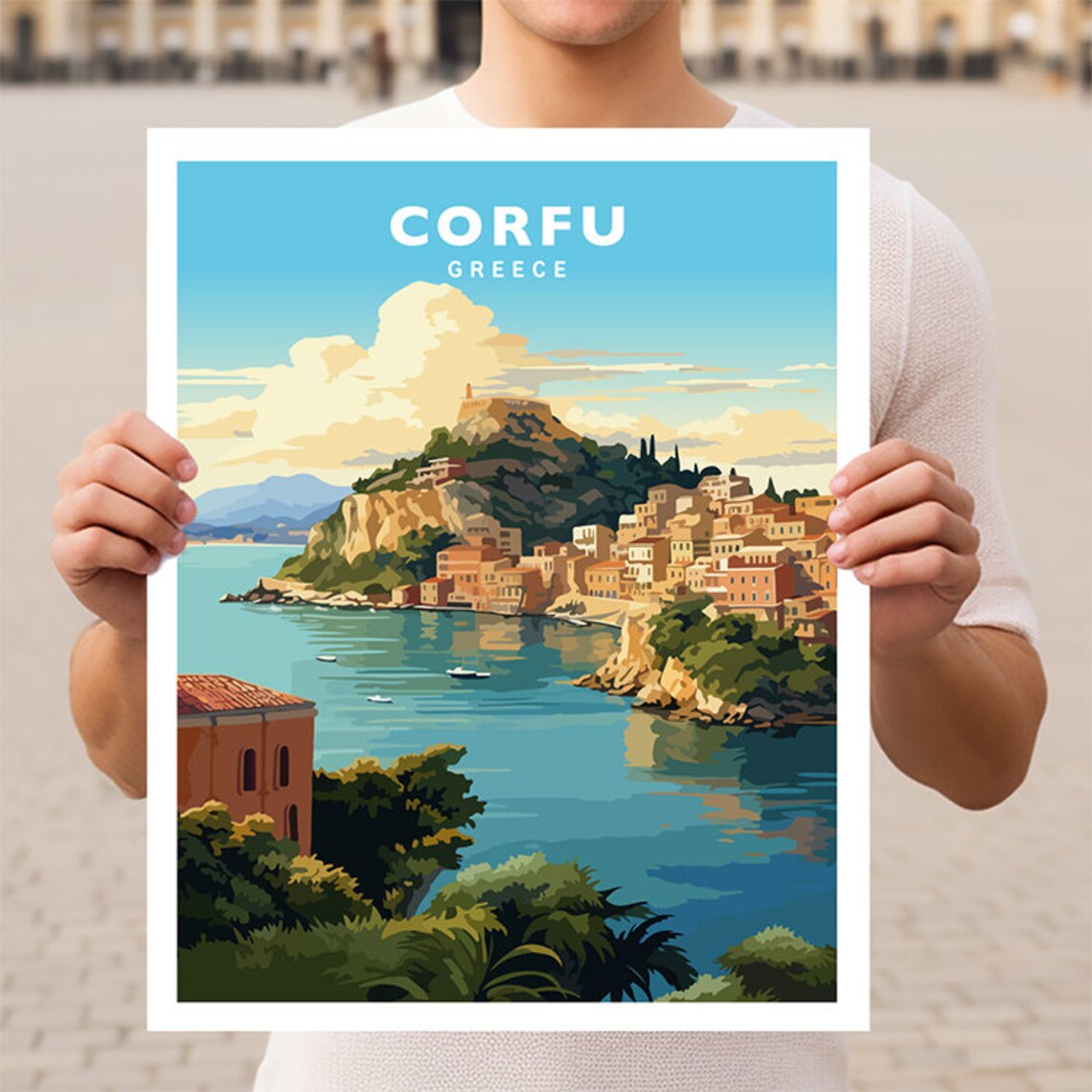 Corfu Greece Travel Poster, European Wall Art