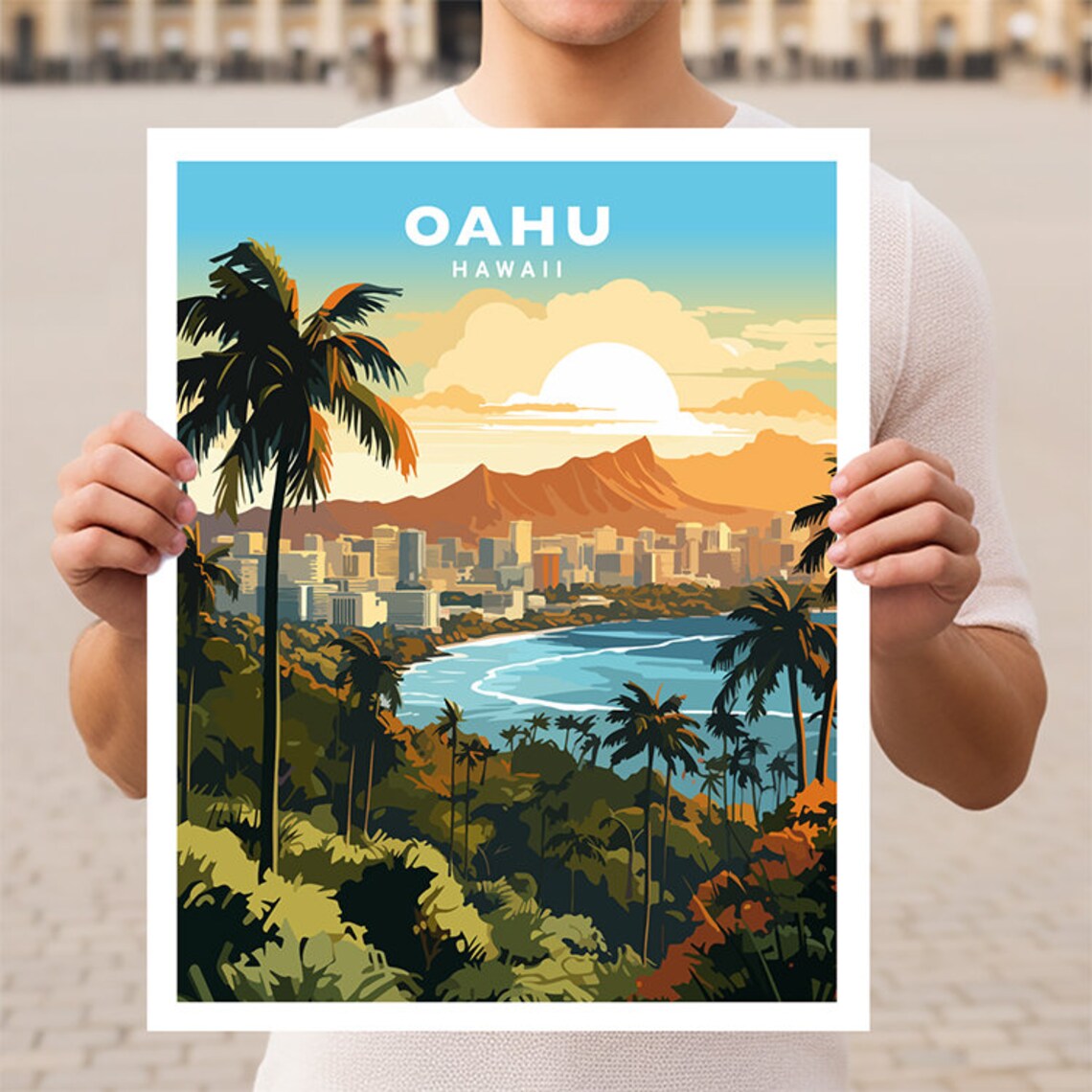 Oahu Honolulu Hawaii Travel Poster Print