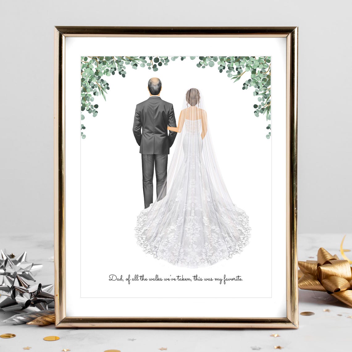 Bride and Father Walking Eucalyptus Wedding Sentiment Custom Poster - Image 2