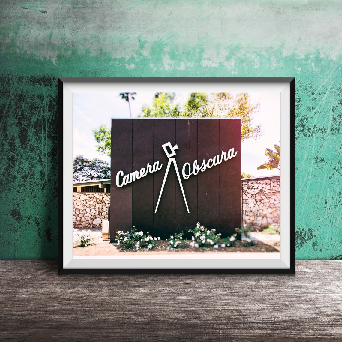Camera Obscura Stone Wall Sign with Tripod Logo Photography Poster