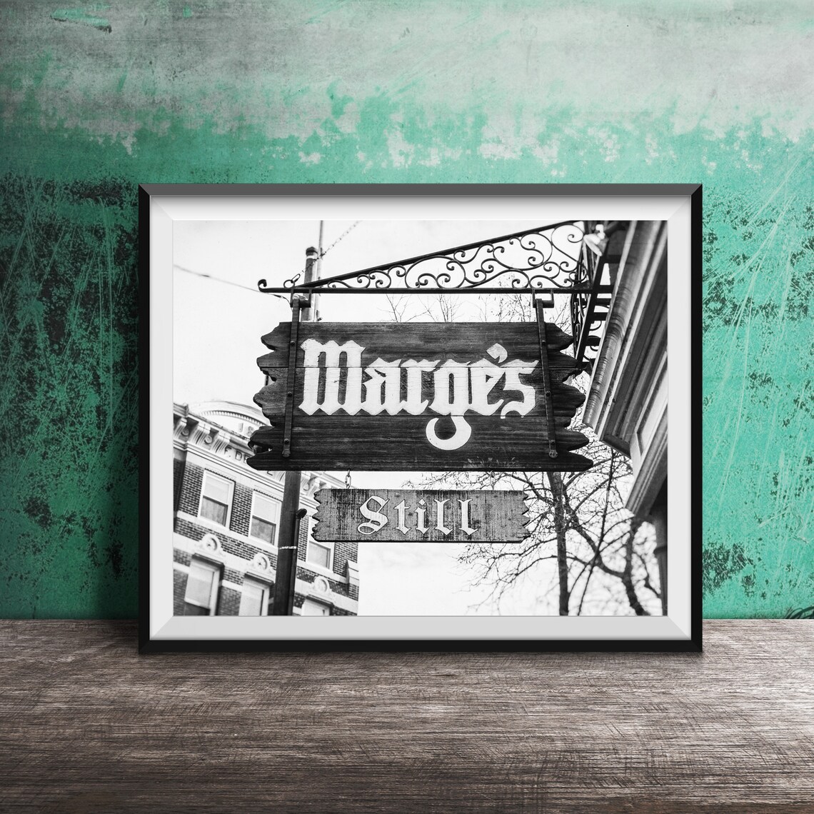 Marge's Still Hanging Wooden Bar Sign Lincoln Park Chicago Poster - Image 2