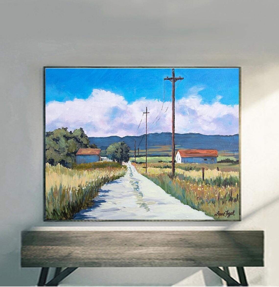 New Mexico Country Road Red Barns Route 66 Landscape Art Poster