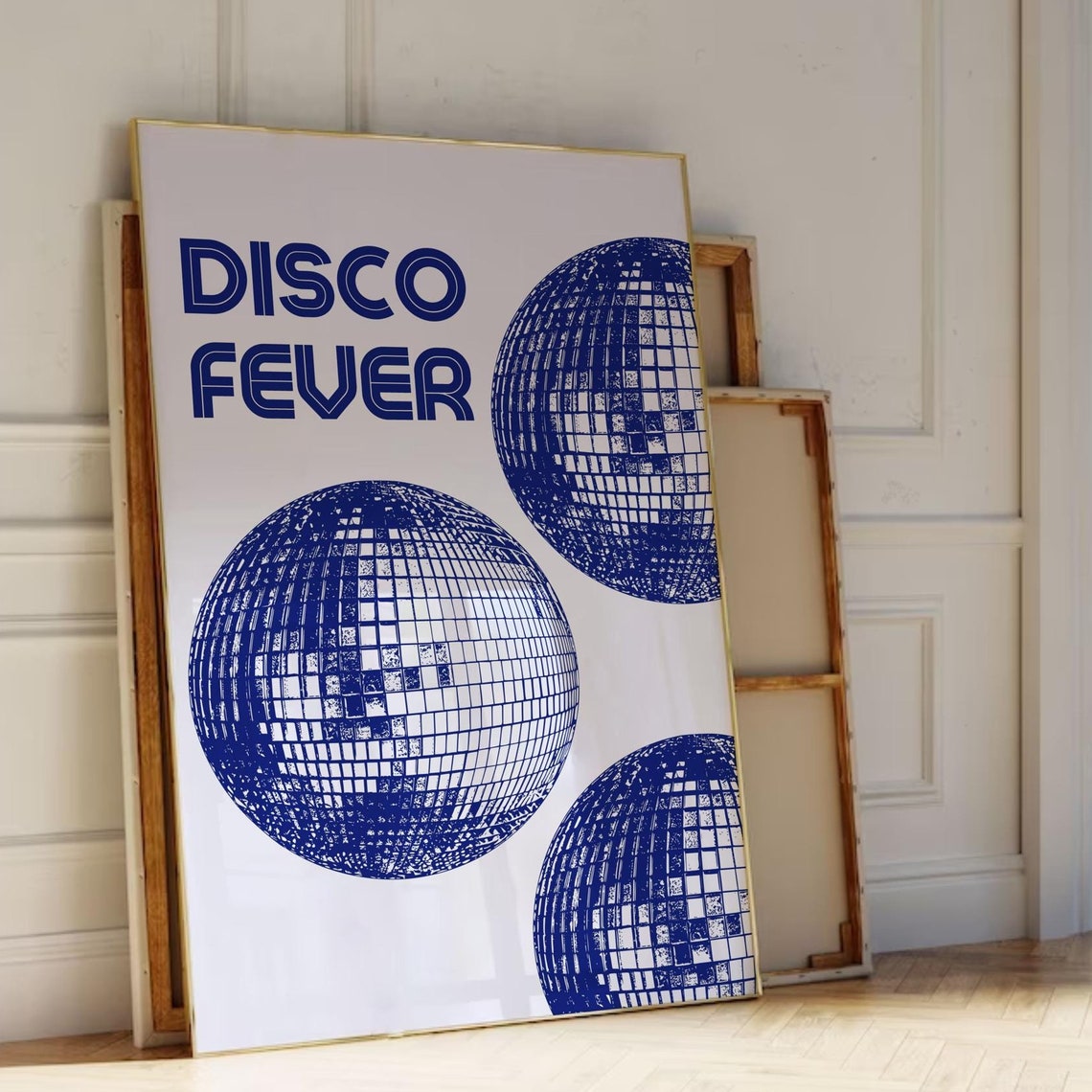 Disco Fever Bold Blue Disco Balls 70s Retro Dance Party Wall Art