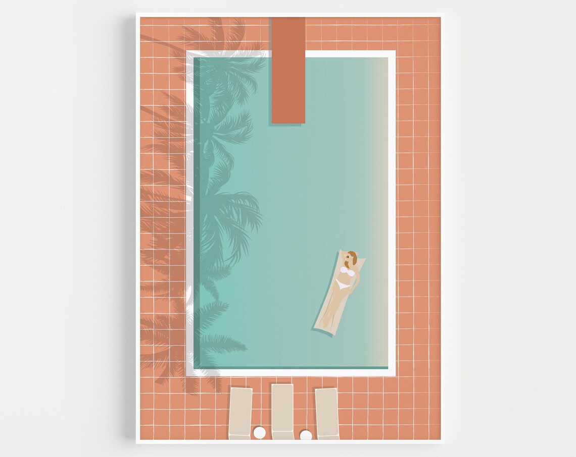 Swimming Pool Art Print, Coastal Beach Wall Decor