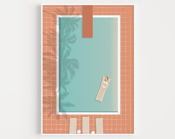 Swimming Pool Art Print, Coastal Beach Wall Decor