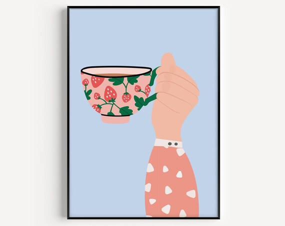 Kitchen Wall Art Tea Print Art Coffee Gift Coffee Print Kitchen Kitchen Print Kitchen Art Wall Art Print Blue