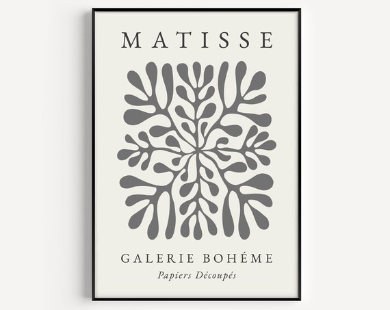 Matisse-Inspired Grey Cut-Out Boho Art Print
