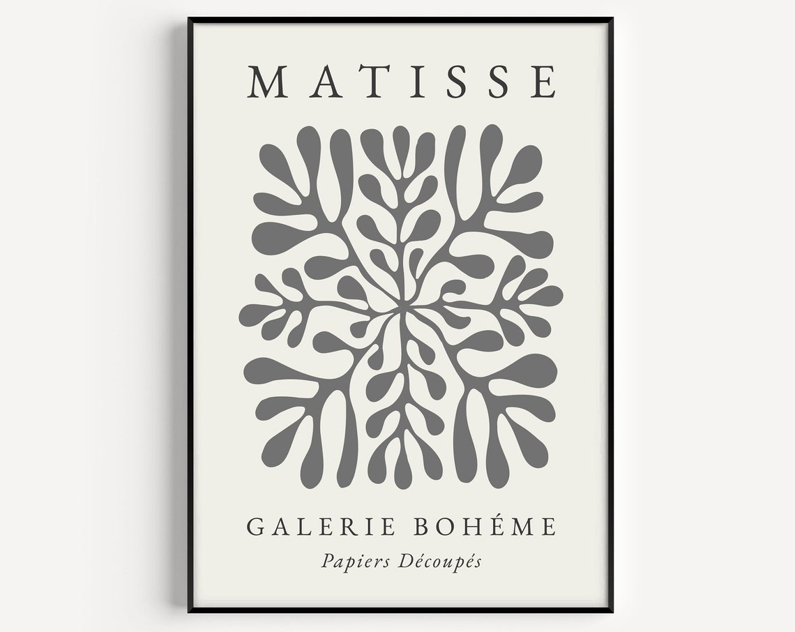 Matisse-Inspired Grey Cut-Out Boho Art Print