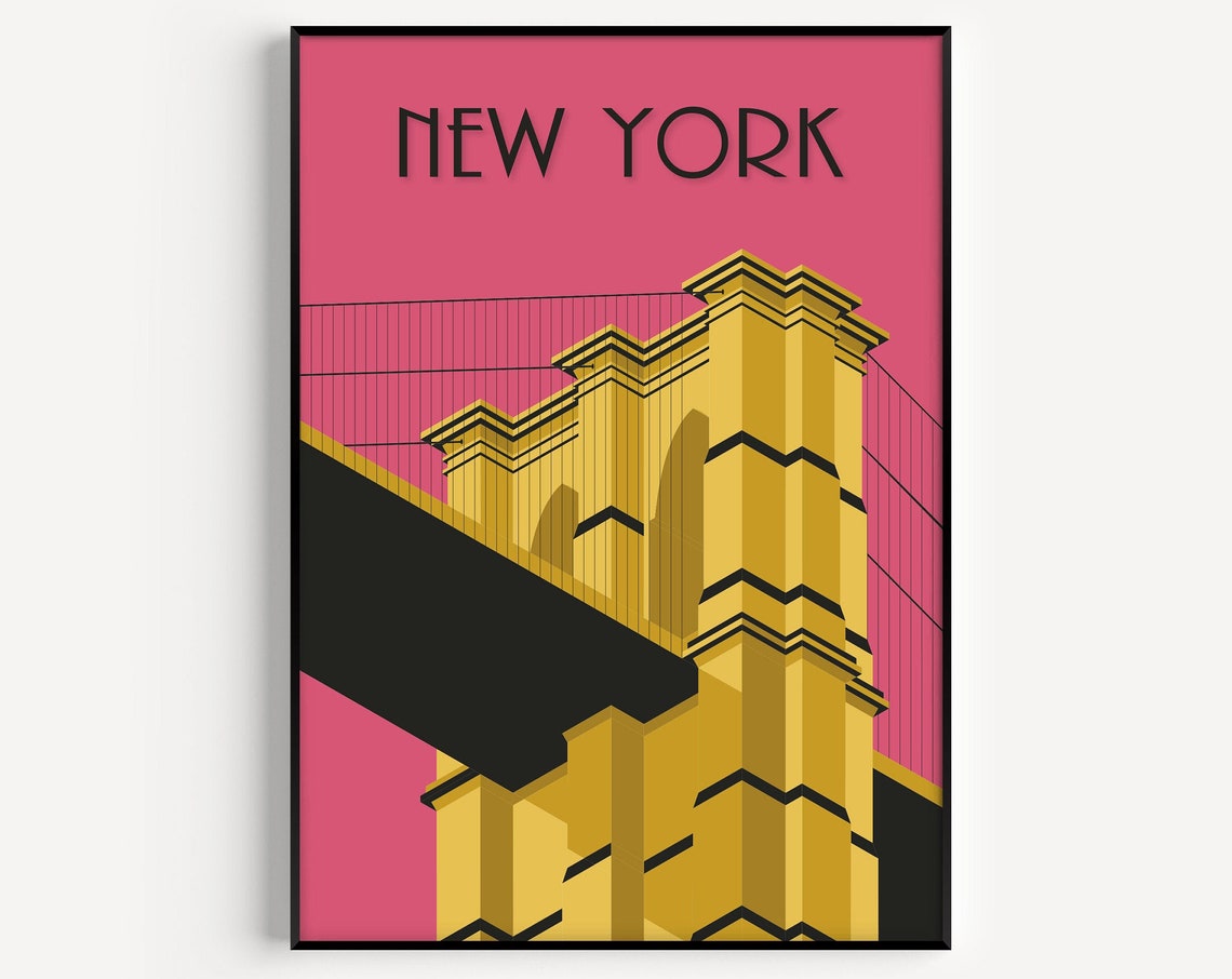 New York Print Pink Print Art Deco Neon Print New York Wall Art Travel Poster Art Print New York Poster Travel Print Art